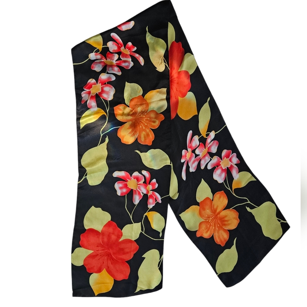 Tropical Floral Pattern Silk Oblong Scarf | SZ 70''